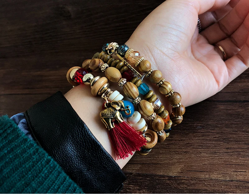 Yumfeel многослойные, в стиле бохо, бусины, браслеты с подвесками для женщин, винтажные браслеты из смолы и камня, браслеты, этнические ювелирные изделия с кисточками