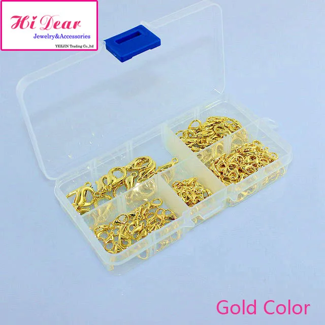 

A Box of 5 Sizes Lobster Clasps Sets Gold/Silver/Rhodium/Bronze Plated Fashion Jewelry Crafts DIY Findings Accessories