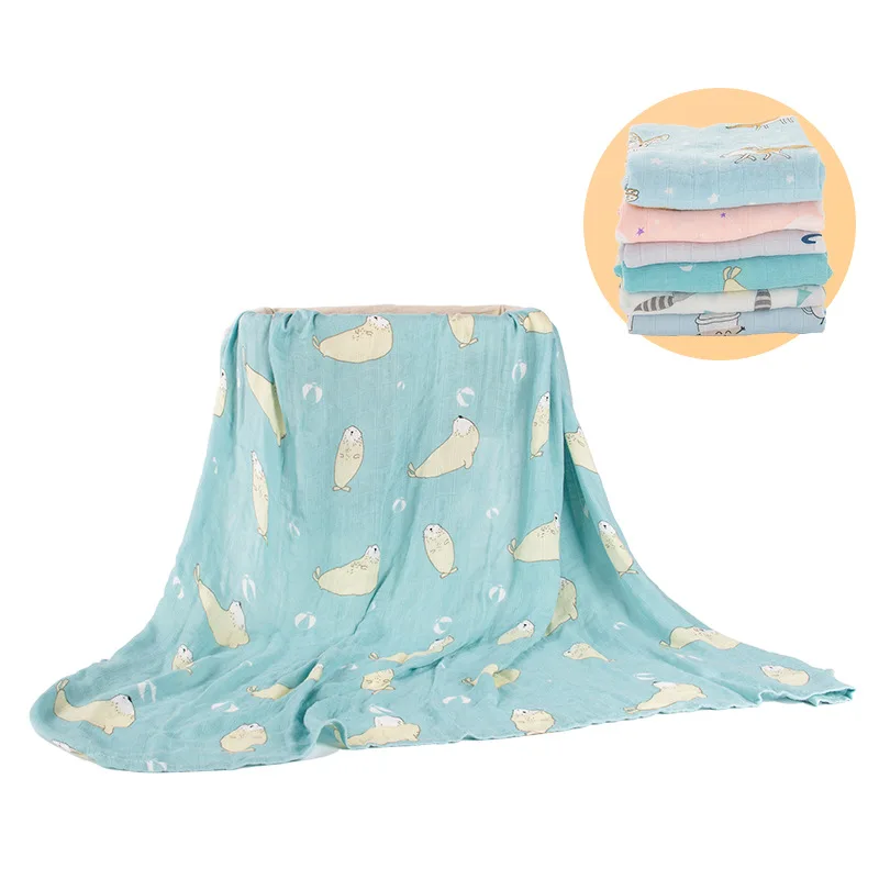 Новинка, бамбуковые муслиновые одеяла, пеленка для новорожденных, детская коляска, покрывало для кроватки, постельные принадлежности, Мультяшные животные, дизайн 120X120 см