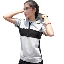 Женская хлопковая футболка с капюшоном и цветными блоками, с полупрозрачной сеткой, для йоги, с коротким рукавом, для фитнеса, бега, спорта, топ, футболка