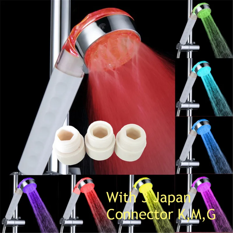 

7 colors Fading Three Mode LED shower head with 3 Japan Connectors K M G 8008-B20