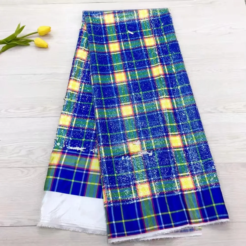 

French lace fabric 5yds/pce dhl plaid patterns sequins fabrics women bright gorgeous luxury party event dress 2019 high quality