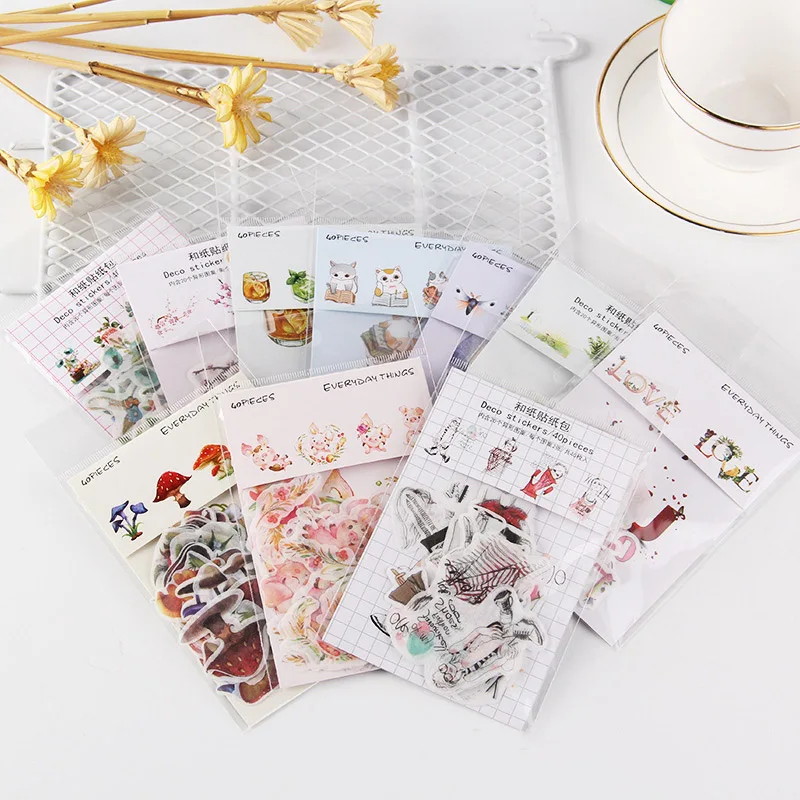 

40Pcs/Pack Cute Cat Stickers Kawaii Mushroom Stickers Bullet Journal Paper Sticker For Kids DIY Scrapbooking Diary Albums Toys