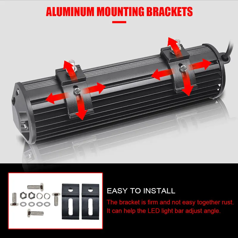  RACBOX 12 inch 72W LED Work Light Bar Lamp Flood Spot 6000K White Slideable Bracket Car Motorcycle 