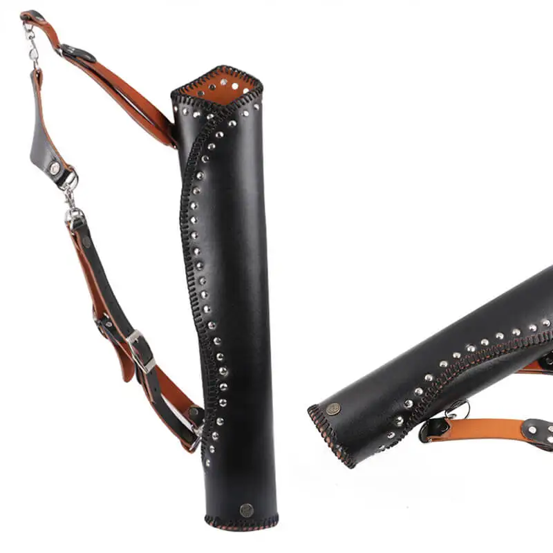 

Handmade Cow Leather Back Arrow Quiver Holder Bag Adjustable Straps Archery Arrow Bow Field Outdoor Hunting Shooting Black