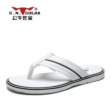 G.N. SHI JIA 2017 Hot Sale Men’s Flipflops Solid Color PU Leather Rubber Sole Light Convenient Wearing Male Slides 888417