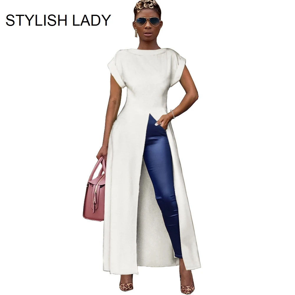 

STYLISH LADY High Split T Shirt Dress 2019 Summer Women Short Sleeve O Neck Big Swing Club Party Long Maxi Streetwear Dress