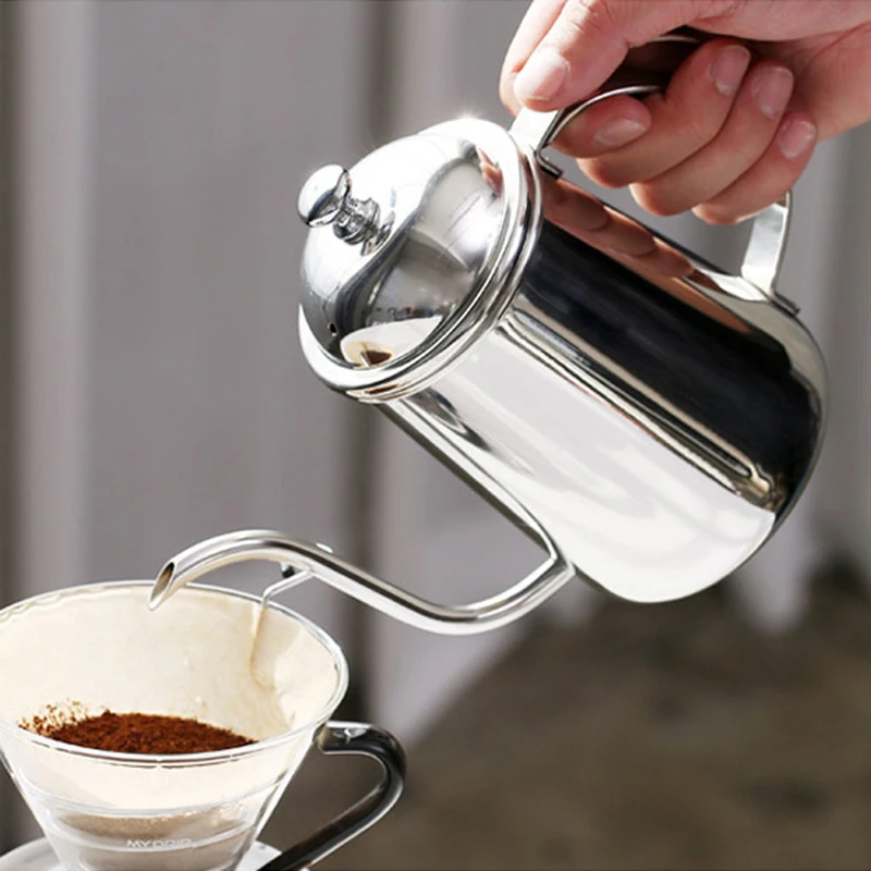 650ml Stainless Steel Hand Drip Coffee Kettle Pot Fine Long Mouth Gooseneck Coffee Pot with Lid Teapot Coffee Maker Silver Color (1)