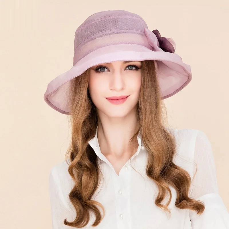 

New Arrival Sun Hat Wide Brim Female Spring and Summer Fashion Natural Silk Hat Girls Leisure Sunscreen Cap B-7523