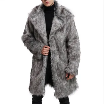 

S-6XL New Fashion Men's Clothing Plus Size Faux Fox Fur Coat Mens Winter Trench Overcoats