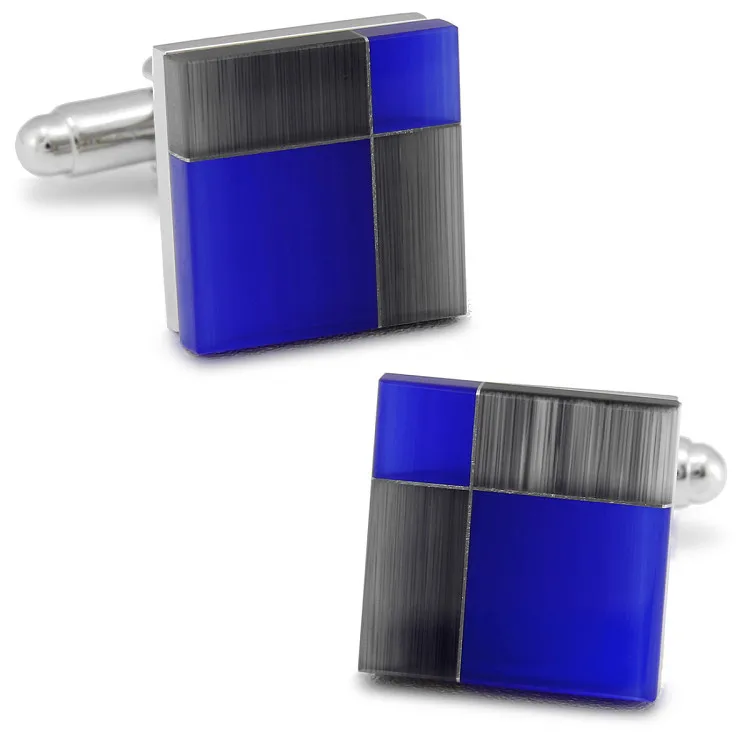 

SPARTA square artificial blue cat's eye stone cufflinks mirror polishing metal men's Cuff Links + Free Shipping !!! DM