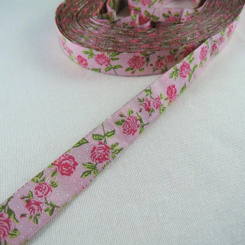 5/8" 16mm 100 Polyester Flower Jacquard Ribbon DIY Handmade Craft