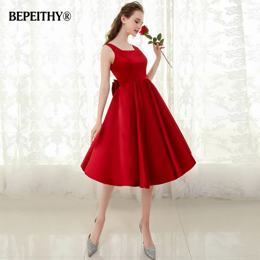 

BEPEITHY Sexy Backless Short Prom Dress Bowknot Vestido De Festa Evening Gowns 2019 Fast Shipping