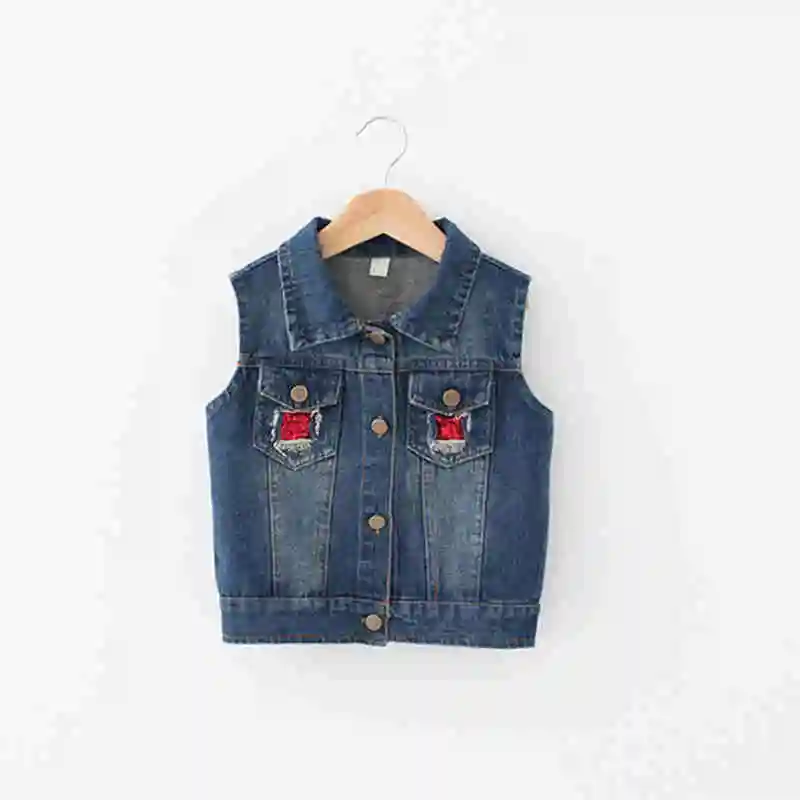 New 2016 Cartoon Girl Janes Vest Glitter Owl Denim Baby Girl Vest