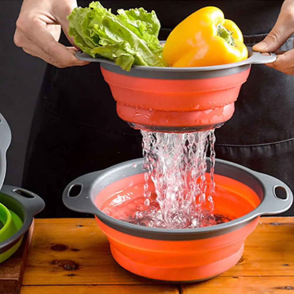 

1pc Round Folding Colander Washing Drain Basket Anti Spill Fruit Vegetable Strainer Draining Tool Kitchen Accessories