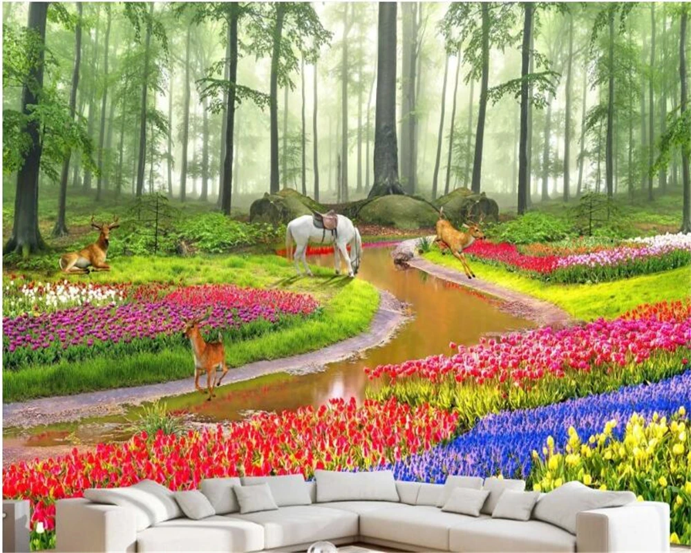Beibehang Papel De Parede: Beautiful HD Dream Forest Landscape Painting Background Wall Flowers 3D Wallpaper image 3