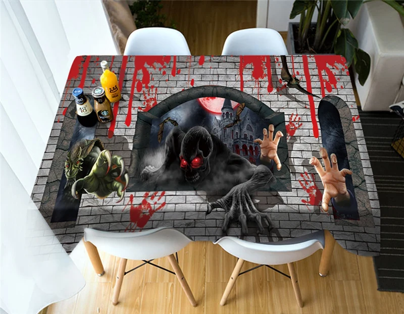 3D Halloween Horror game monster Waterproof rectangle Round Table Cloth Home Decoration Easy to clean Cover Customizable | Дом и сад