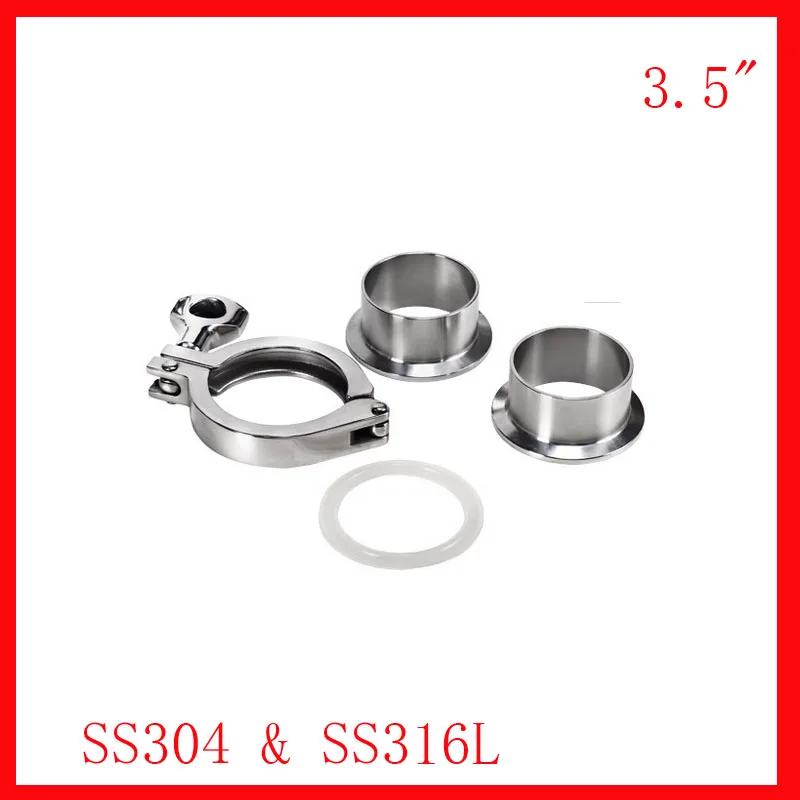 

3.5" Stainless Steel SS304/ 316L Pipe connector Tri-clamp Assembly (2x weld Ferrule + 1xclamp 1xgasket) Tube Fitting f beverage