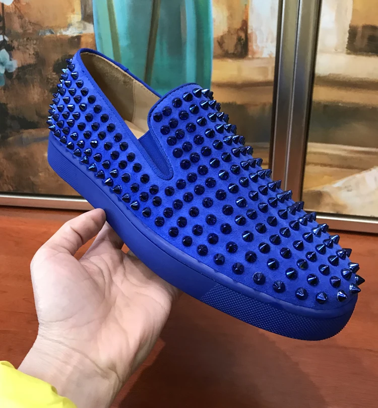 

FEYOUS European and American high-end men's shoes casual shoes, low shoe, electric blue, full nails, rivet, couple shoes.