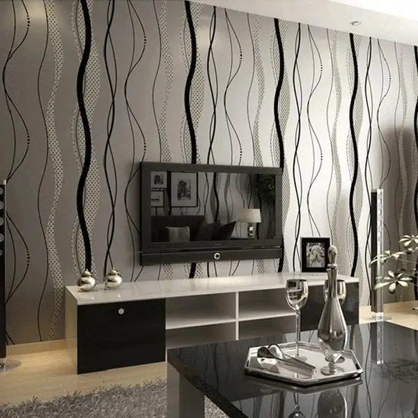 Luxury Grey Beige 3d TV Sitting Room Bedroom Wallpaper Modern Stripe
