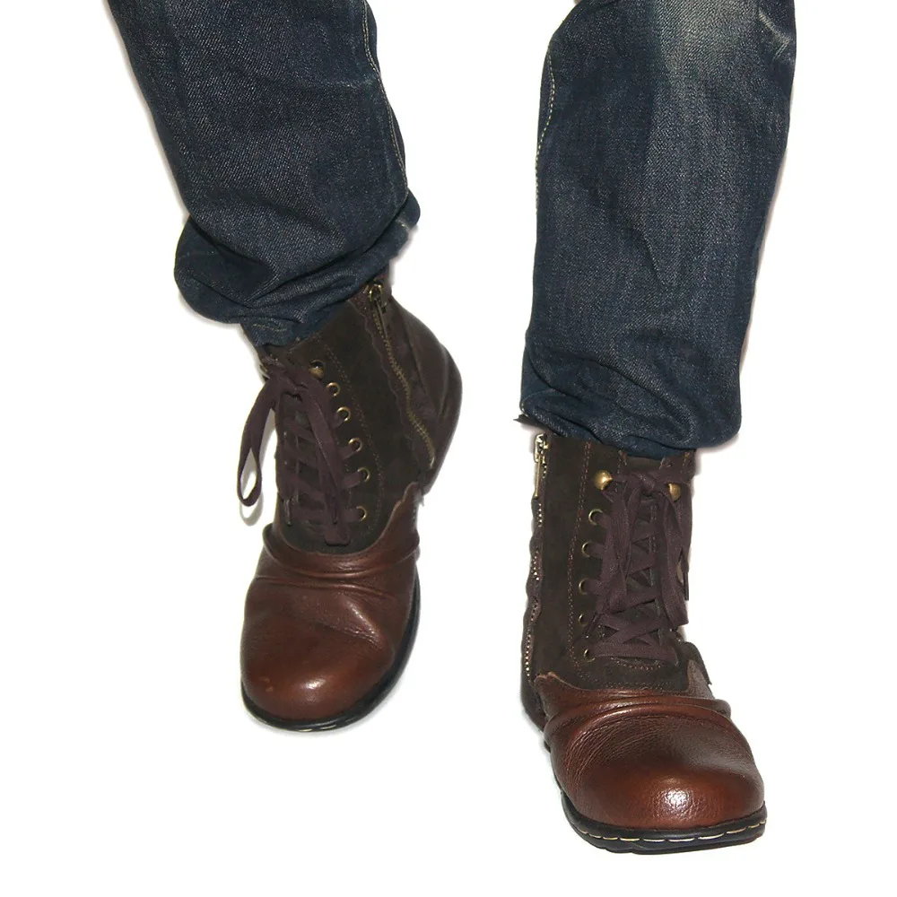 Mens leather boots motorcycle leather boots OTTO ZONE New England Genuine Leather Men Motorcycle Boots Autumn Ankle Winter Men's Casual