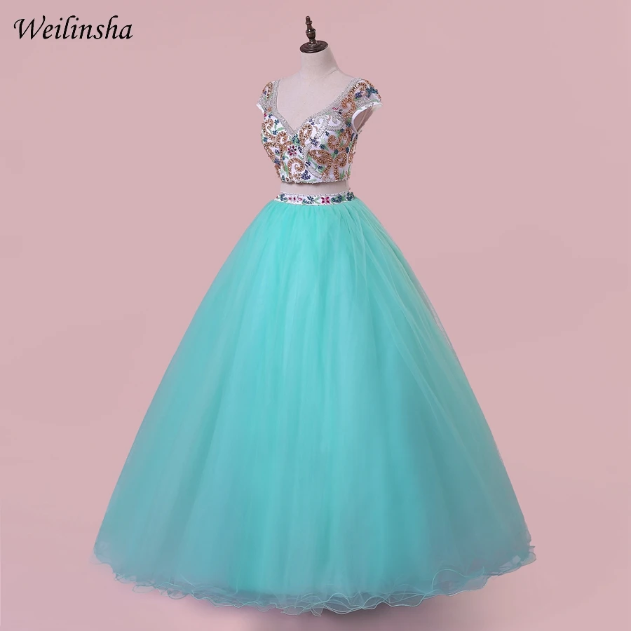 Weilinsha/Новое поступление, укороченный топ, пышные платья с v-образным вырезом, яркие цвета, вечерние платья для выпускного вечера, милое бальное платье, 15 платьев
