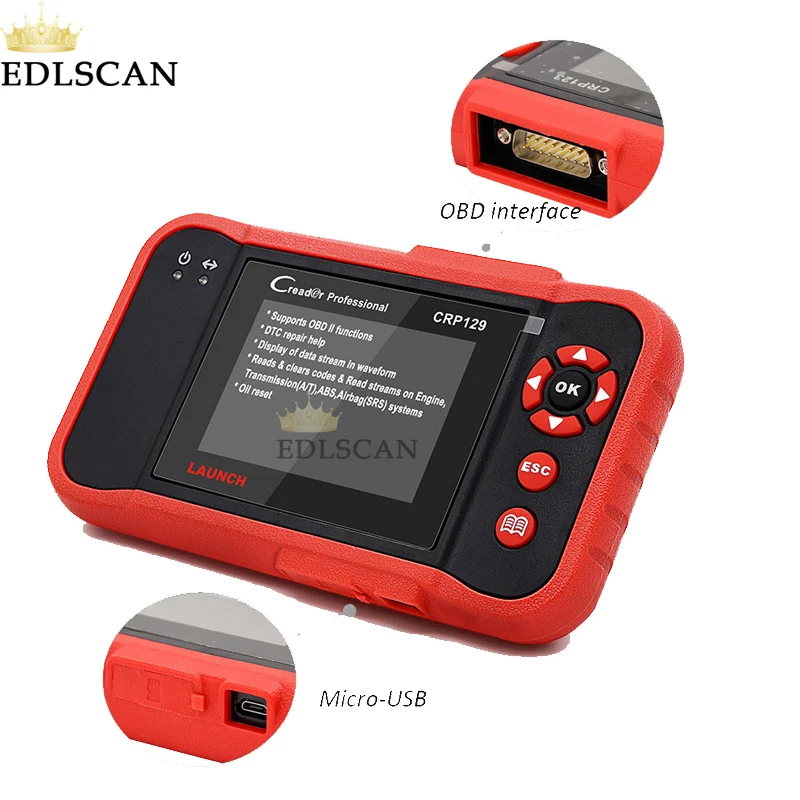 EDLSCAN OBDII запуск диагностического инструмента CRP129 для ENG AT ABS SRS тестирование лучше, чем Запуск CRP123 Creader VII 8-код считыватель