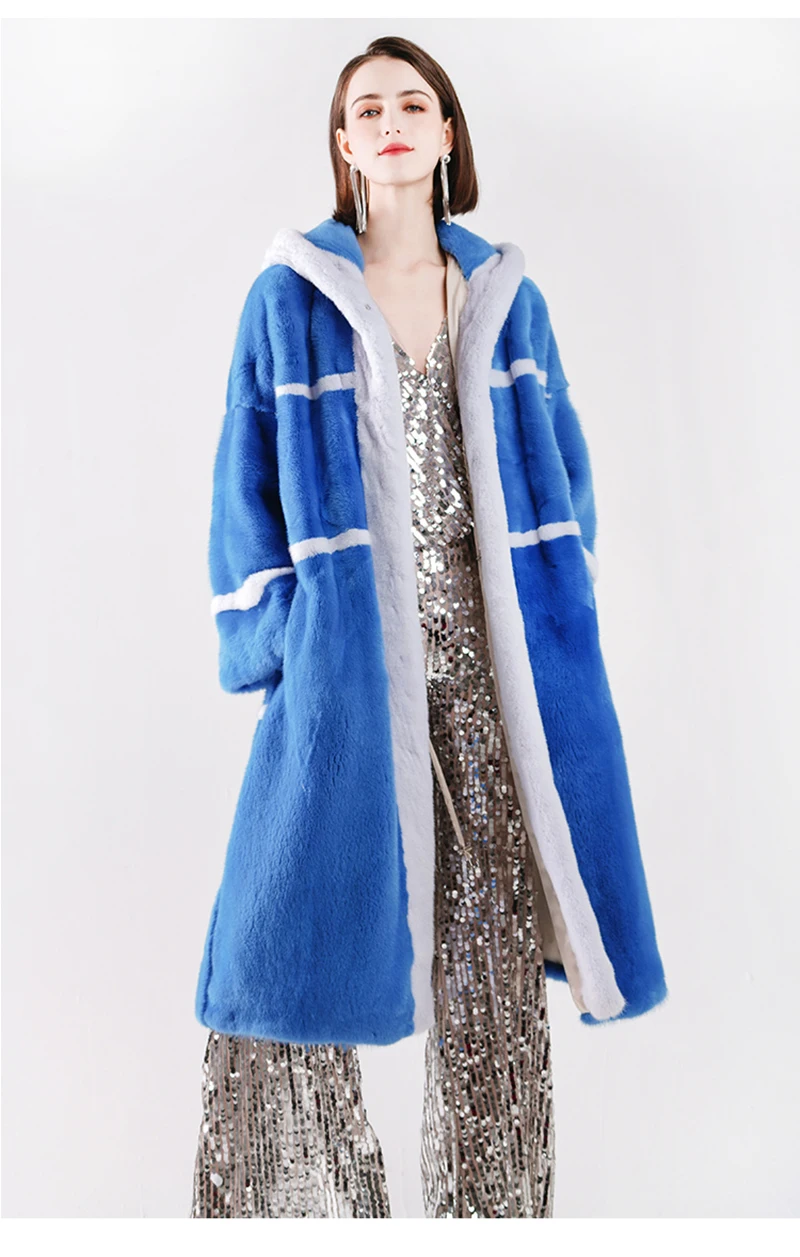 Fang Tai Fur 2019 Женская импортная Корона бархатная норковая шуба с меховым капюшоном полосатая норковая шуба женская X-Long настоящая норковая
