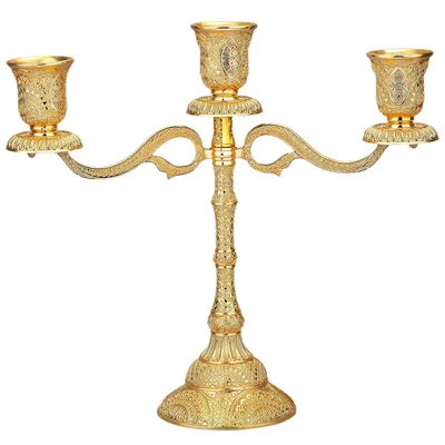 ERMAKOVA Metal Candle Holder Stand Candelabra Taper Golden Candlestick Floral Peacock Embossed Wedding Event Party Candelabra - Цвет: 3-Arm