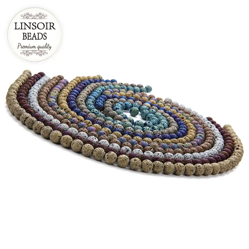 LINSOIR натуральный камень вакуумное покрытие бусины 4/6/8/10/12 мм круглый