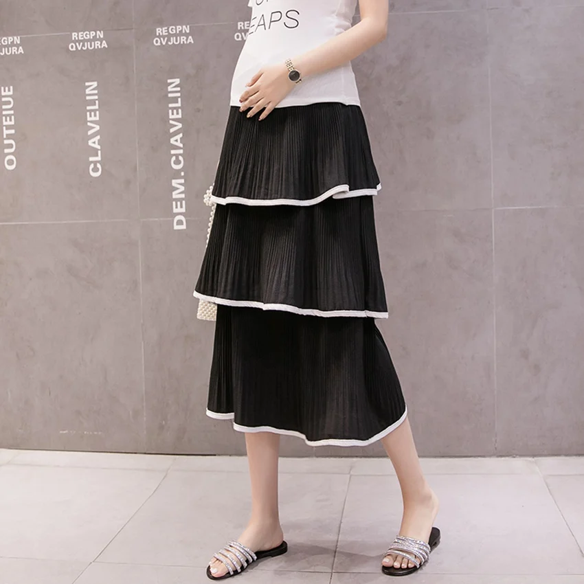 Новая летняя юбка для беременных женщин, весенняя и осенняя сетчатая юбка для беременных женщин, плиссированная юбка, длинная юбка