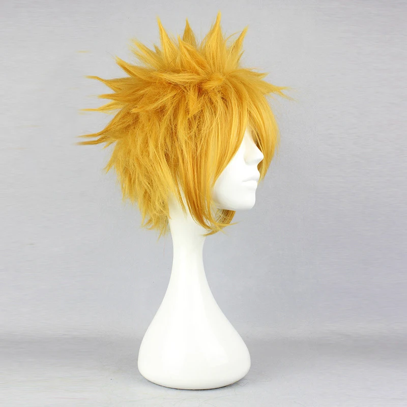 NARUTO Uzumaki Naruto 30cm Short Golden Yellow Spiky Hair for Man Boys Heat Resistant Cosplay Costume Wig+ Headband