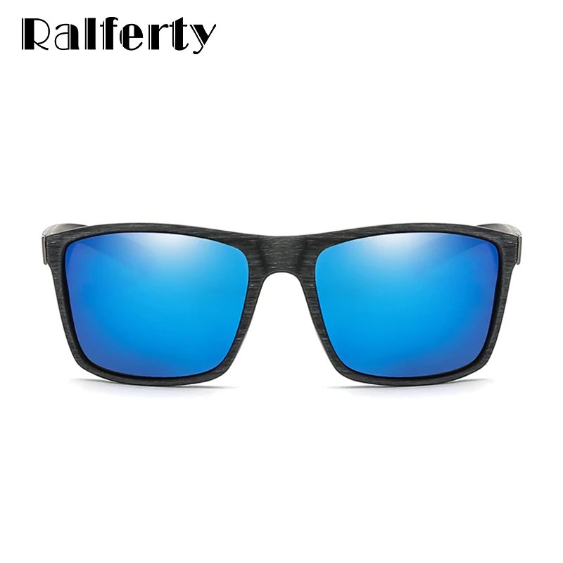 Ralferty HD Polarized Sunglasses Men Driving Fishing Sport Goggles UV400 Retro Square Sun Glasses For Men Imitation Wood K1046