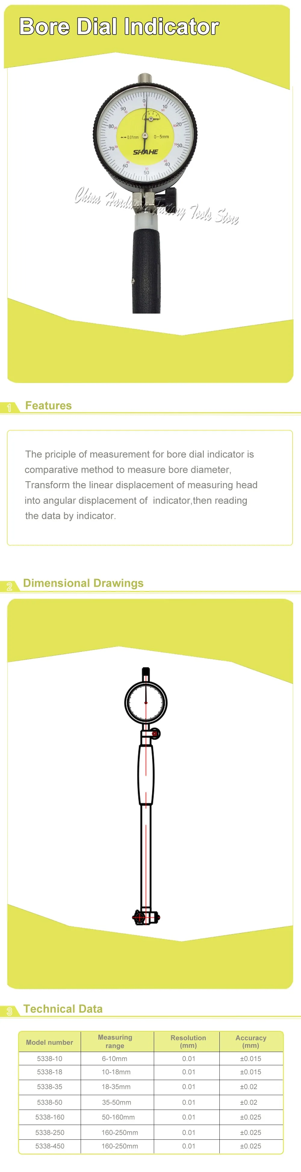 Шахе 0.01 мм Циферблат диаметр диапазон измерения 18-35 мм отверстие дисплей высокая точность набора диаметр Калибр Диаметр отверстия измерения датчик
