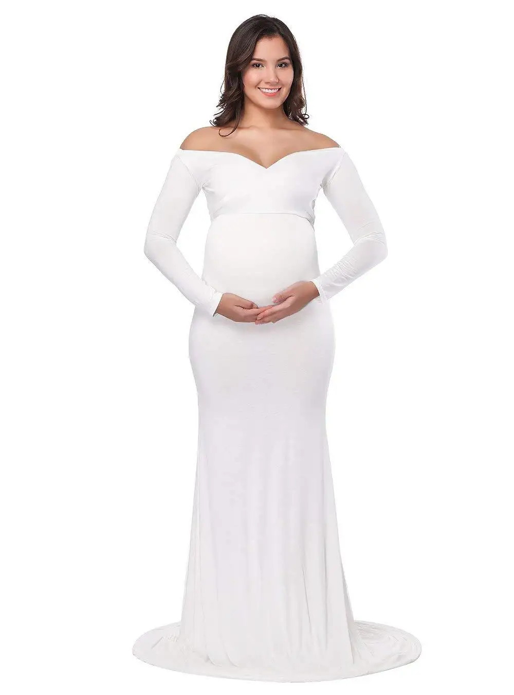 2018 Cotton Maternity Photography Props Maternity Gown Dress Off Shoulder Sexy Women Pregnancy Maxi Dresses For Photo Shooting (10)