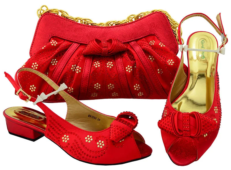

Hot Rhinestone Italian Style Shoes And Handbags Set African Fashion Shoes And Bags Set For The Party Mid heel MM1050