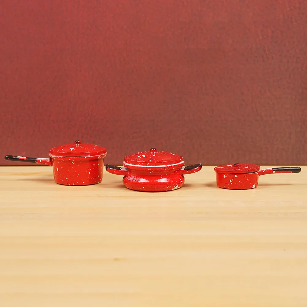 Dongzhur 3pcs/set Kitchen Cookware Model Snowflake Red Pots Model For 1:12 Dollhouse Miniature Mini Dollhouse Model Accessories Dongzhur 3pcs/set Kitchen Cookware Model Snowflake Red Pots Model For 1:12 Dollhouse Miniature Mini Dollhouse Model Accessories