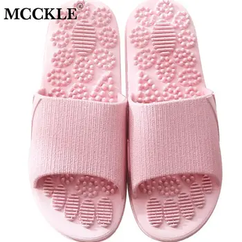 

MCCKLE Women Soft Comfty Slippers Ladies Flat Causal Solid Bathroom Non-Slip Female Fashion Platform Soft Bottom Beach Shoes