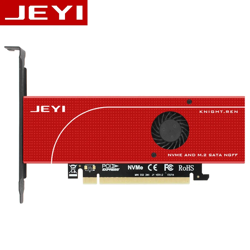 JEYI KNIGHT power-Fail защита PCIE3.0 NVME адаптер x16 Full speed M.2 добавить на карту теплоотвод пластина-вентилятор охлаждения SSD U.2