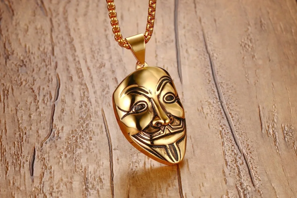 V-Vendetta Mask Men Pendant necklaces Gold 25