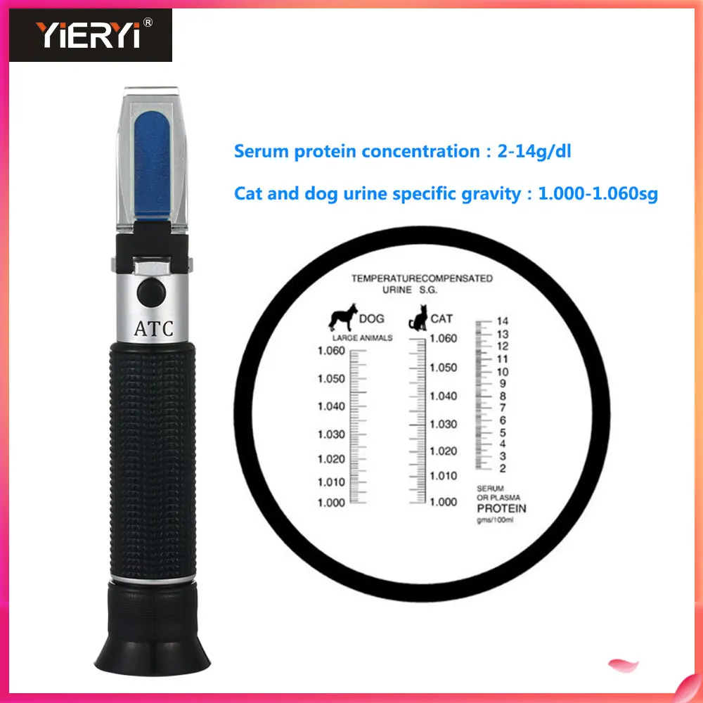 

Yieryi ZGRC-300ATC Handheld Pet Cat Dog Urine Specific Gravity Refractometer Veterinary 2-14 G/Dl Refractometer Pet Medical Tool