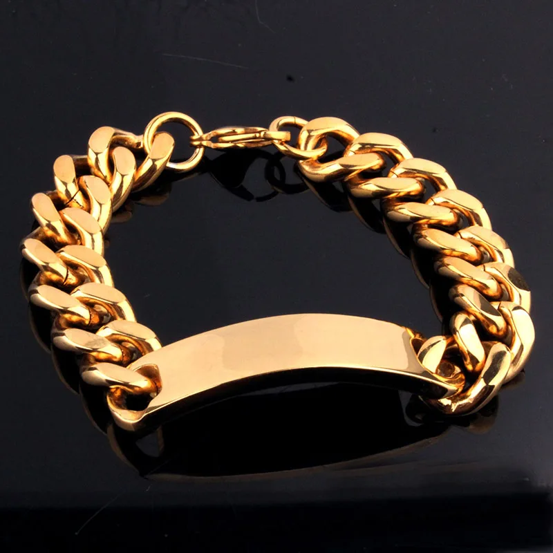 

Cuban Miami Chain Bracelet High polishing Stainless Steel ID Bracelets Bangle for Men Hip Hop Rock Jewelry