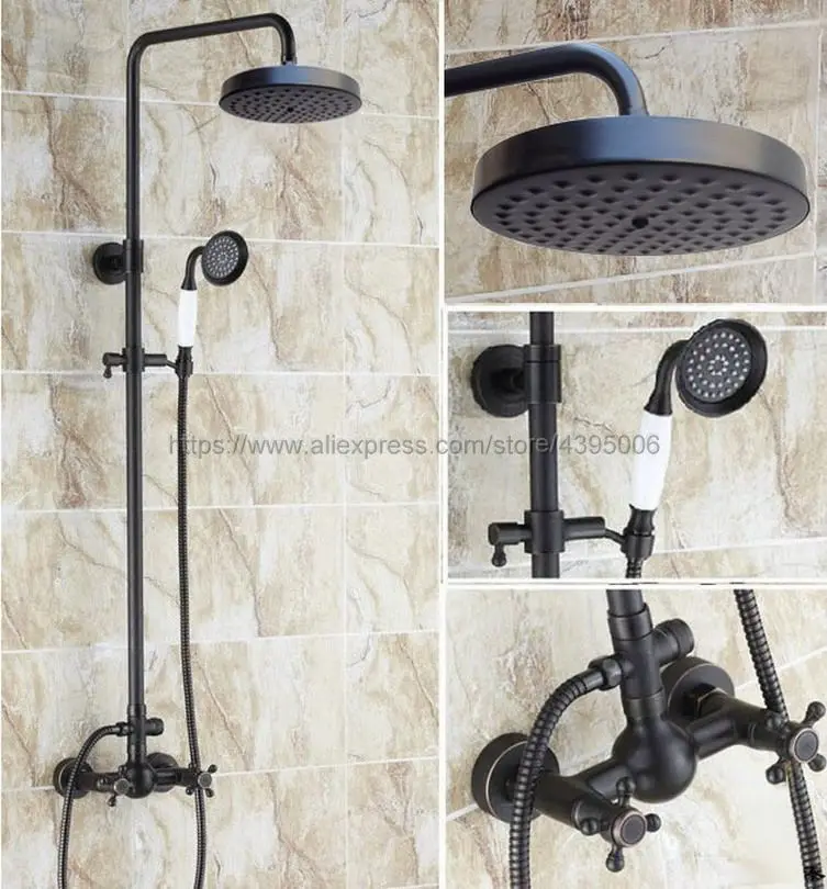 Oil Rubbed Bronze Wall Mounted Bathroom Rainfall Shower Faucet Set Mixer Tap Hand shower head Brs415
