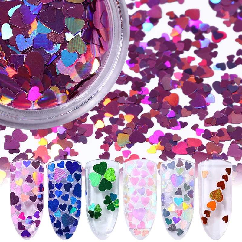 12 cajas/juego de brillo holográfico de uñas mezcla estrella redondo corazón copos espejo Irregular Paillette DIY lentejuelas decoración de uñas