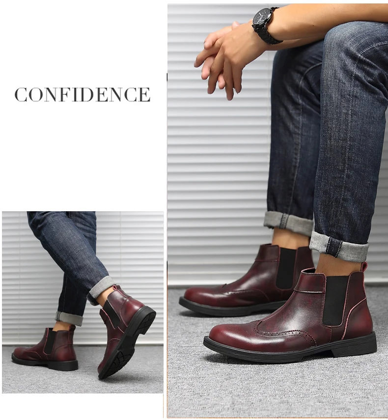 Casual Shoes Mens Ankle Chelsea Boots' Casual Leather Boots Men Luxury Round Toe Fashion Boot Slip-On Winter Boots Men Big Size (7)