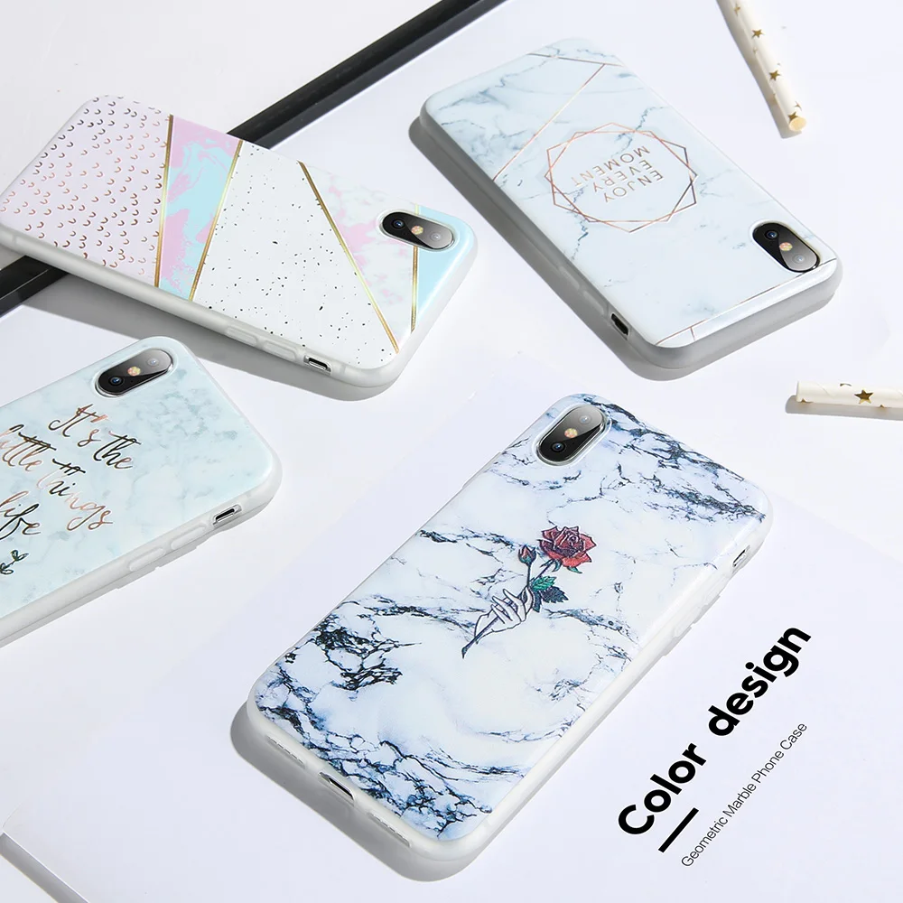 KISSCASE-Marble-Phone-Case-For-iPhone-5-5s-Se-X-XS-Max-XR-Rose-Pattened-Soft
