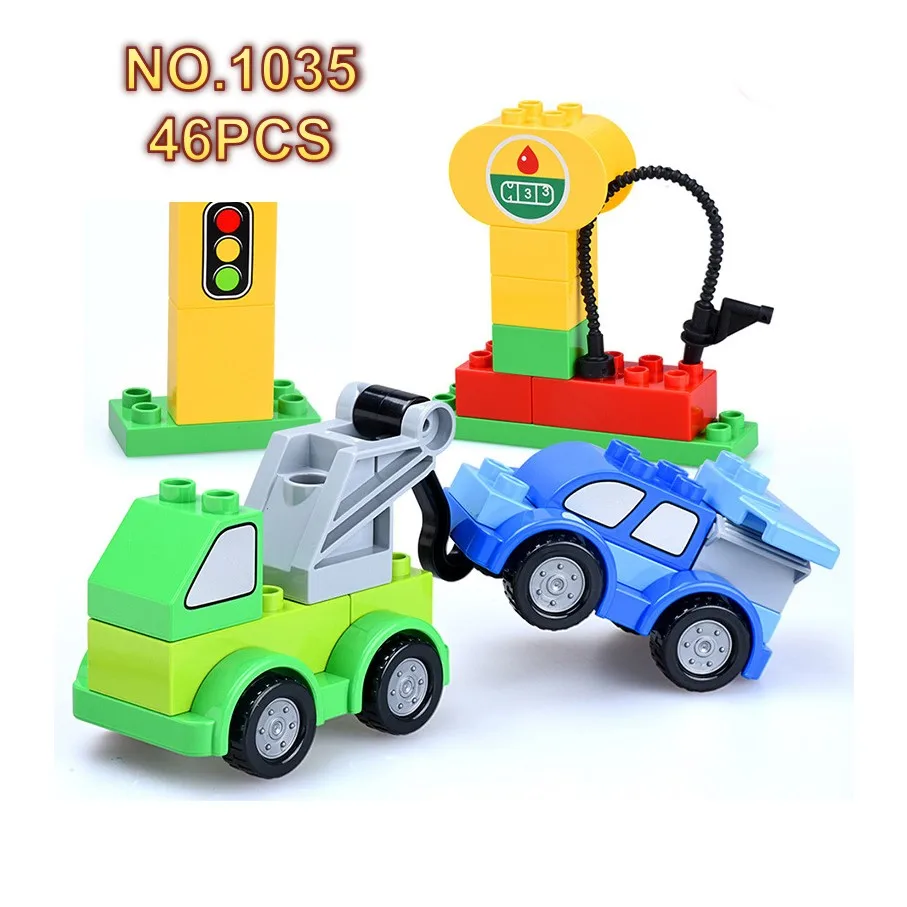 Legoed City Trailer Gas Station Traffic Light Compatible Legod Duplo Building Blocks Educational Assemble Bricks Toys For Kids