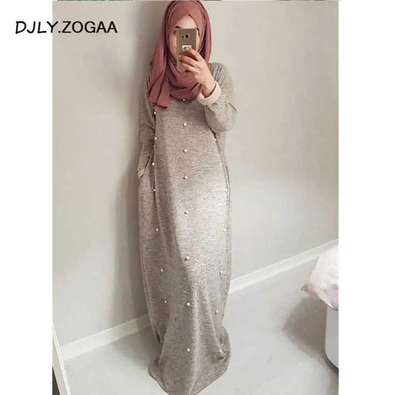 Zogaa Ramadan Abaya 2019 Muslim Dress Gray Beading Saudi Arabia Long Dress...