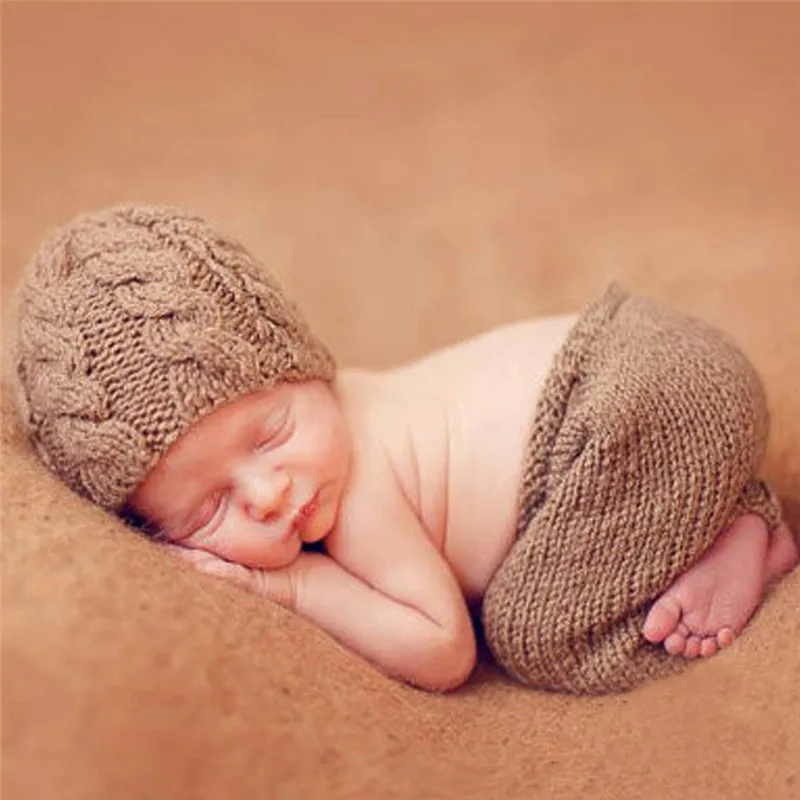 Вязаная Мягкая шапка ручной работы, комплект со штанами, комплект одежды для малышей от 0 до 4 месяцев, зимние костюмы для малышей реквизит для фотосессии новорожденных