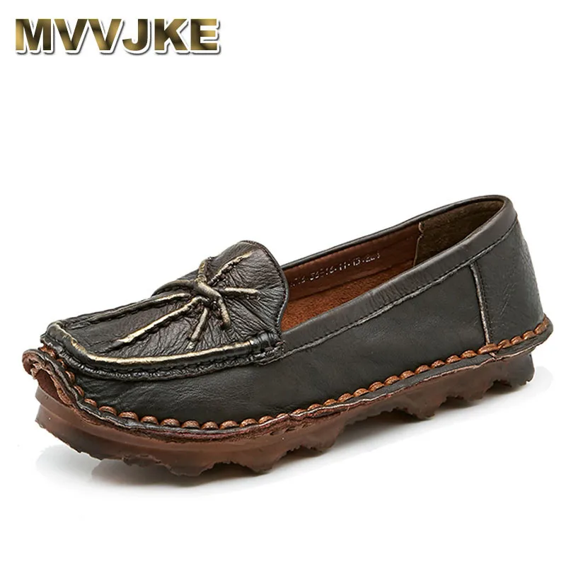 

MVVJKE Women spring shoes genuine leather oxfords cow muscle outsole flat shoes women female leather moccasins Handmade Shoes